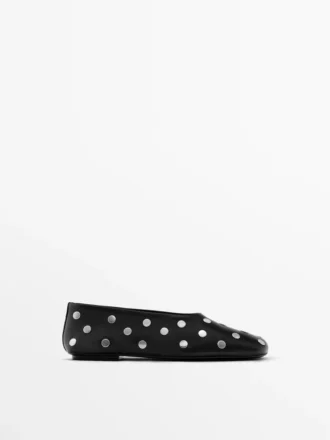 Studded Ballet Flats with Square Vamp