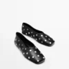 Studded Ballet Flats with Square Vamp