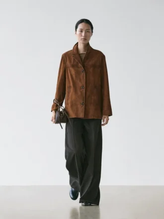 Suede Leather Blazer with Pockets