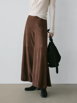 Suede Leather Flared Trousers