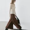 Suede Leather Flared Trousers