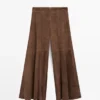 Suede Leather Flared Trousers