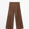 Suede Leather Flared Trousers