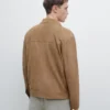 Suede Leather Jacket with Pocket Detail