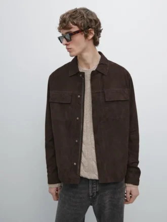 Suede Leather Jacket with Pockets