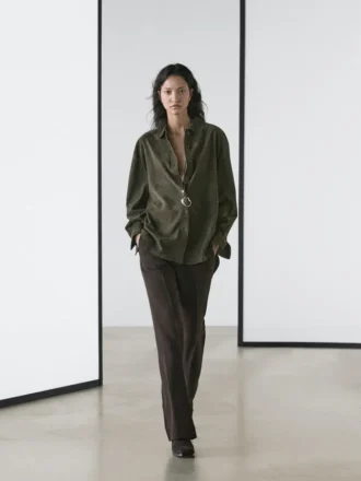 Suede Leather Shirt with Seams