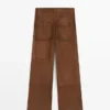 Suede Leather Wide-Leg Trousers with Pockets