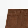 Suede Leather Wide-Leg Trousers with Pockets