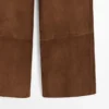 Suede Leather Wide-Leg Trousers with Pockets