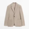 Tailored Fit Linen Blazer with Pocket Details