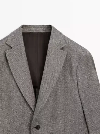 Tailored Linen Blend Herringbone Blazer