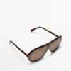 Tortoiseshell-Effect Aviator Sunglasses