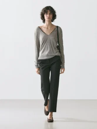 V-Neck T-Shirt with Lace Detail