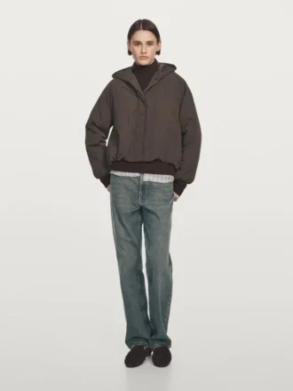 Water-Repellent Bomber Jacket with Hood
