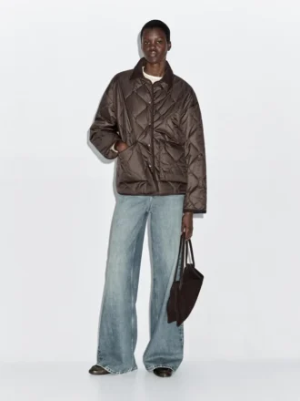 Water-Repellent Puffer Jacket with Corduroy Detail