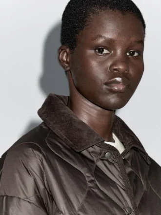 Water-Repellent Puffer Jacket with Corduroy Detail