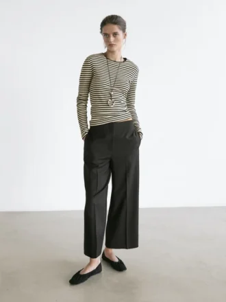 Wide-Leg Cropped Stretch Wool Trousers
