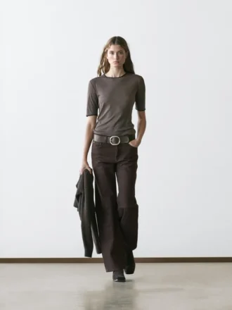 Wool Blend T-Shirt with Contrast Detail