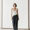 Wide-Leg Pinstripe Linen Trousers