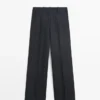 Wide-Leg Pinstripe Linen Trousers