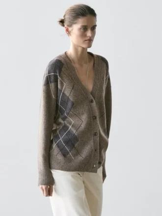 Wool Argyle Knit Cardigan