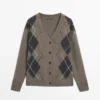 Wool Argyle Knit Cardigan