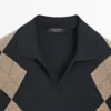 Wool Blend Argyle Knit Polo Sweater