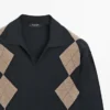 Wool Blend Argyle Knit Polo Sweater
