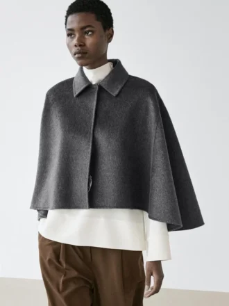 Wool Blend Cape with Shirt Collar