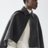 Wool Blend Cape with Shirt Collar