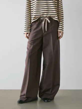 Wool Blend Contrast Drawstring Trousers