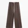 Wool Blend Contrast Drawstring Trousers