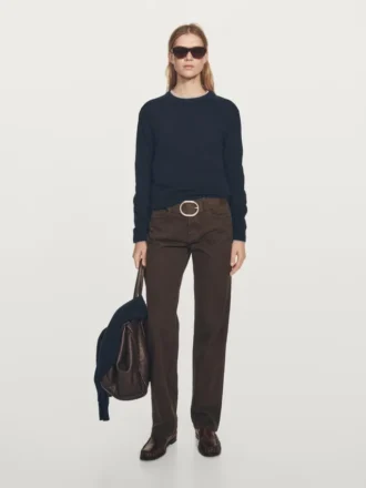 Wool Blend Crew Neck Knit Sweater