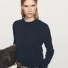 Wool Blend Crew Neck Knit Sweater
