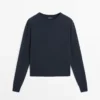Wool Blend Crew Neck Knit Sweater