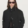 Wool Blend High Neck Coat with Button Fastening