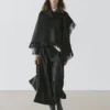 Wool Blend Knit Cape with Fringing