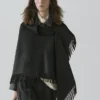 Wool Blend Knit Cape with Fringing