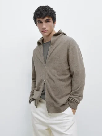 Wool Blend Knit Cardigan with Hood