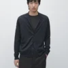 Wool Blend Knit Cardigan with Lapel Collar