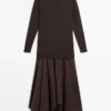 Wool Blend Knit Dress with Contrast Detail