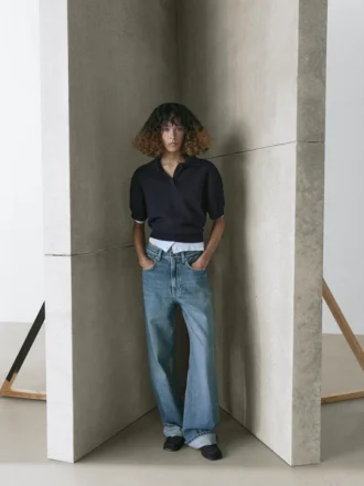 Wool Blend Knit Polo Sweater