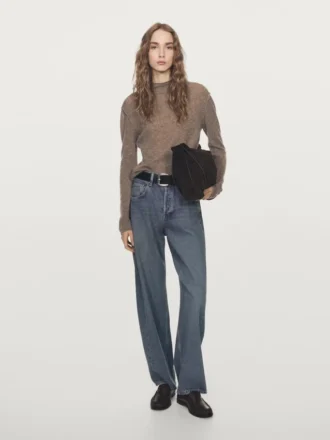 Wool Blend Knit Sweater with Mock Turtleneck