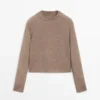 Wool Blend Knit Sweater with Mock Turtleneck