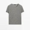 Wool Blend T-Shirt with Lace Detail