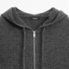 Wool Blend Zip-Up Cardigan with Hood