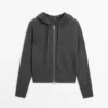 Wool Blend Zip-Up Cardigan with Hood