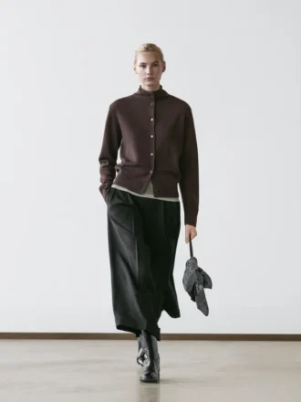 Wool High Neck Knit Cardigan