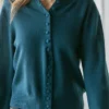 Wool Knit Cardigan with Covered Buttons