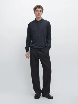 Wool Knit Sweater with Polo Collar